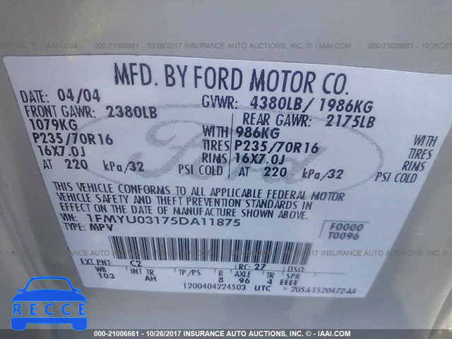 2005 Ford Escape 1FMYU03175DA11875 image 8