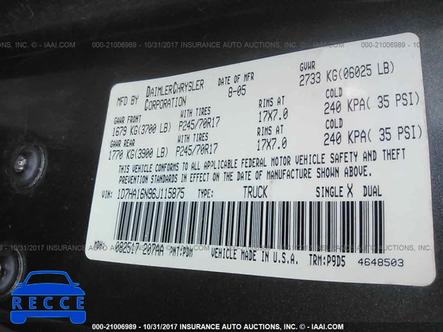 2006 Dodge RAM 1500 1D7HA16N96J115875 image 8