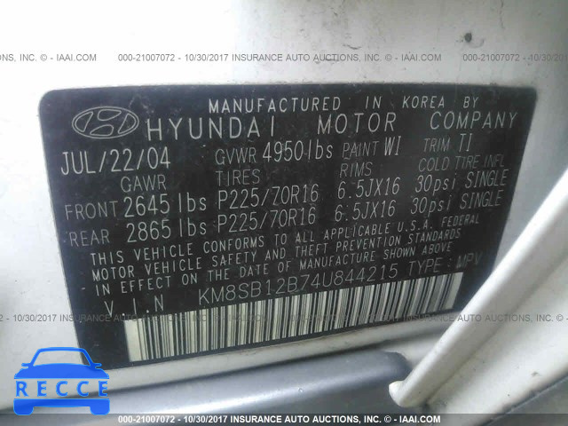 2004 Hyundai Santa Fe KM8SB12B74U844215 image 8