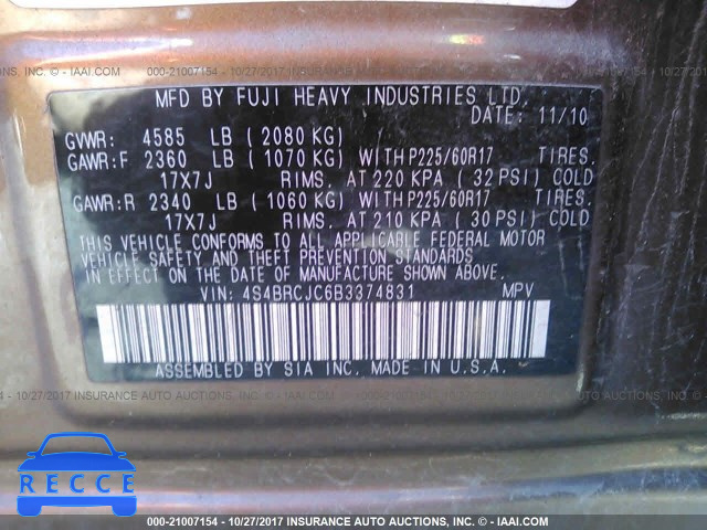 2011 Subaru Outback 4S4BRCJC6B3374831 Bild 8