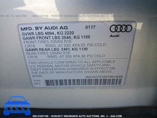 2017 AUDI Q3 WA1ECCFS6HR014588 image 8