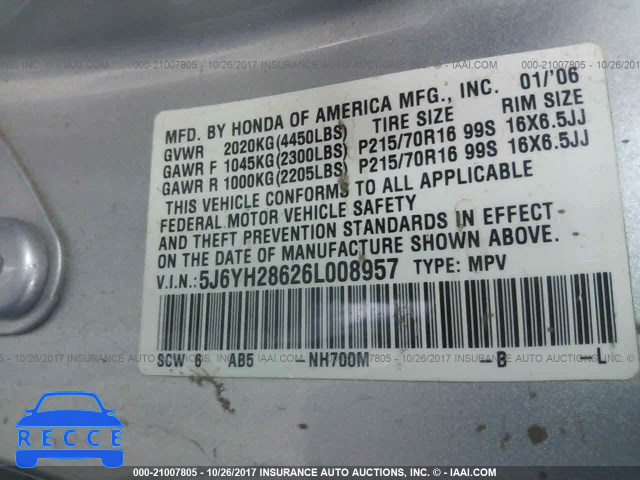 2006 Honda Element EX 5J6YH28626L008957 image 8