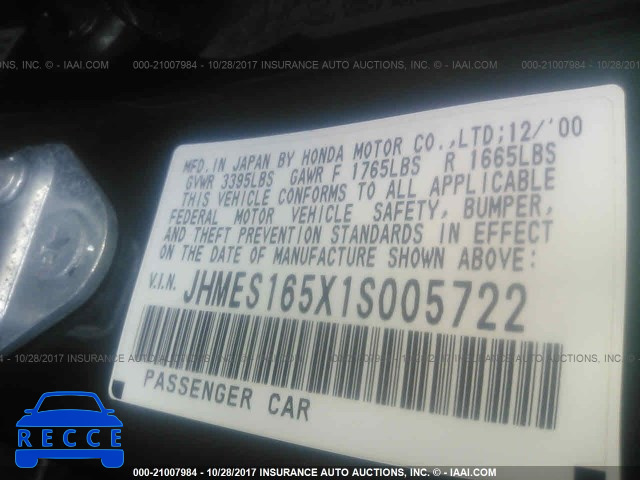 2001 HONDA CIVIC JHMES165X1S005722 зображення 8
