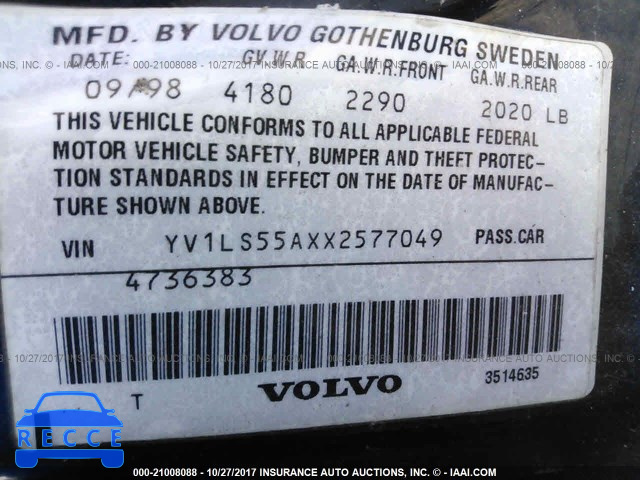 1999 Volvo S70 YV1LS55AXX2577049 зображення 8