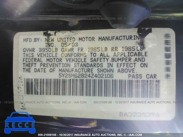 2004 Pontiac Vibe 5Y2SM62824Z402106 image 8