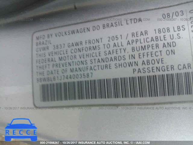 2004 Volkswagen Golf GL 9BWBL61J744003587 image 8