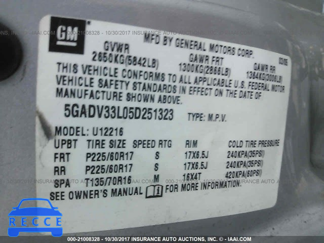 2005 Buick Terraza CXL 5GADV33L05D251323 image 8