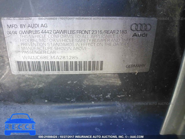 2004 Audi A4 WAUJC68E34A281285 image 8