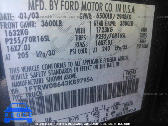 2003 Ford F150 1FTRW08643KB97956 image 8