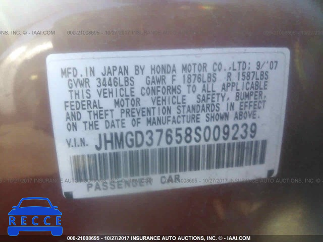 2008 Honda FIT SPORT JHMGD37658S009239 image 8