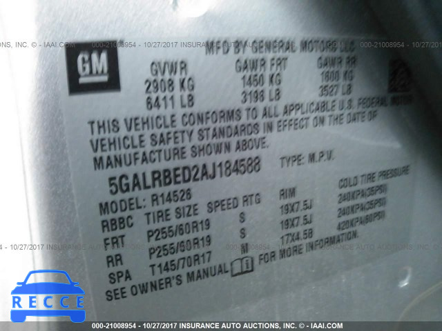 2010 Buick Enclave CXL 5GALRBED2AJ184588 image 8