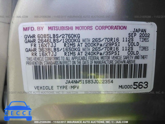 2003 Mitsubishi Montero LIMITED JA4NW51S83J022354 зображення 8