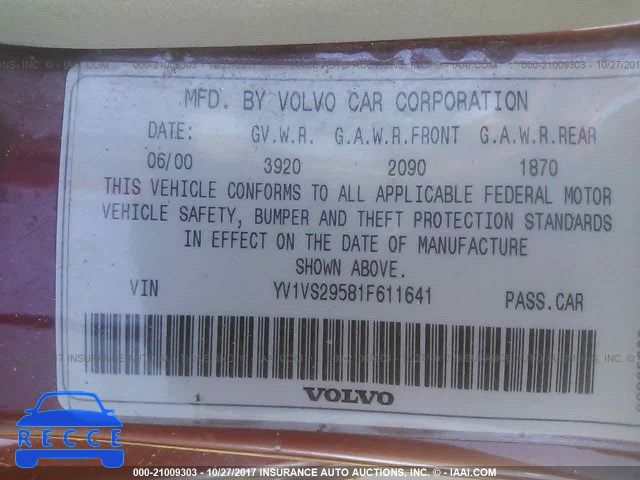 2001 VOLVO S40 YV1VS29581F611641 Bild 8