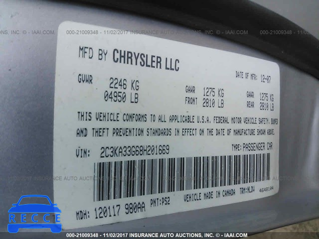 2008 Chrysler 300 2C3KA33G68H201669 Bild 8