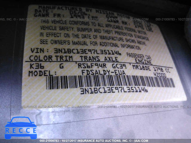 2007 Nissan Versa 3N1BC13E97L351146 image 8