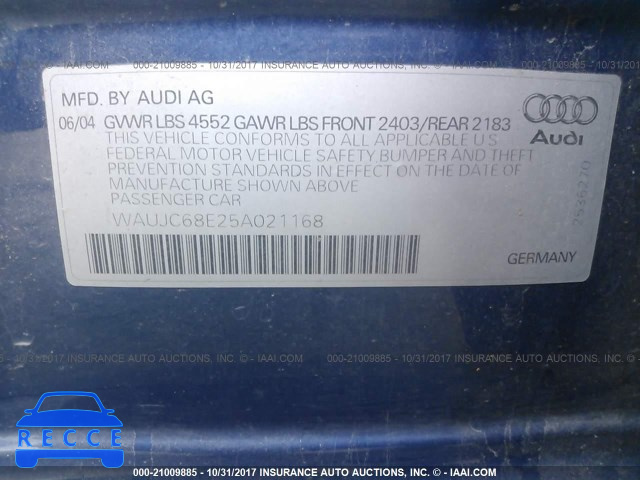 2005 Audi A4 1.8T/1.8T SPECIAL WAUJC68E25A021168 image 8