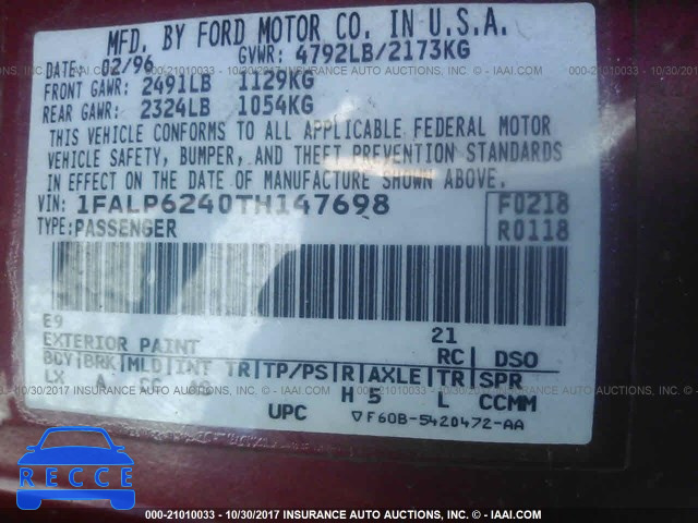 1996 Ford Thunderbird 1FALP6240TH147698 image 8