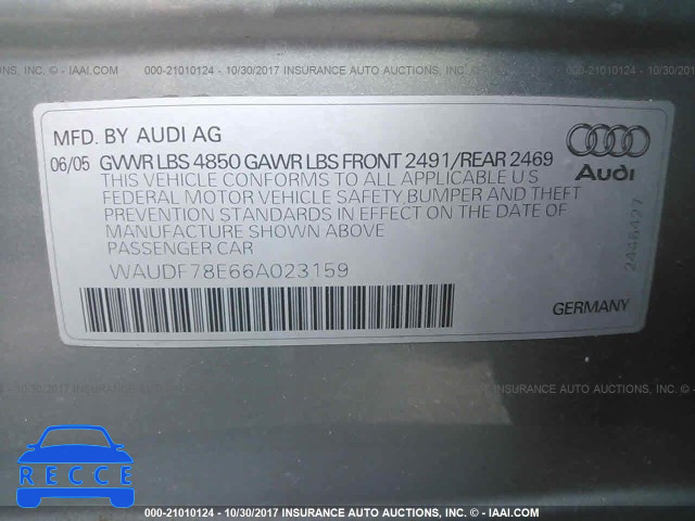 2006 Audi A4 2.0T QUATTRO WAUDF78E66A023159 image 8