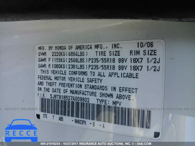 2007 ACURA RDX TECHNOLOGY 5J8TB18527A009902 image 8