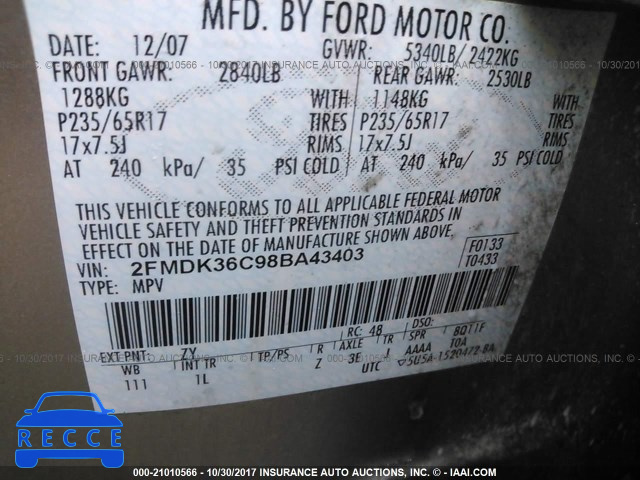 2008 Ford Edge SE 2FMDK36C98BA43403 image 8