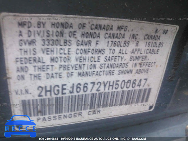 2000 Honda Civic 2HGEJ6672YH500647 image 8