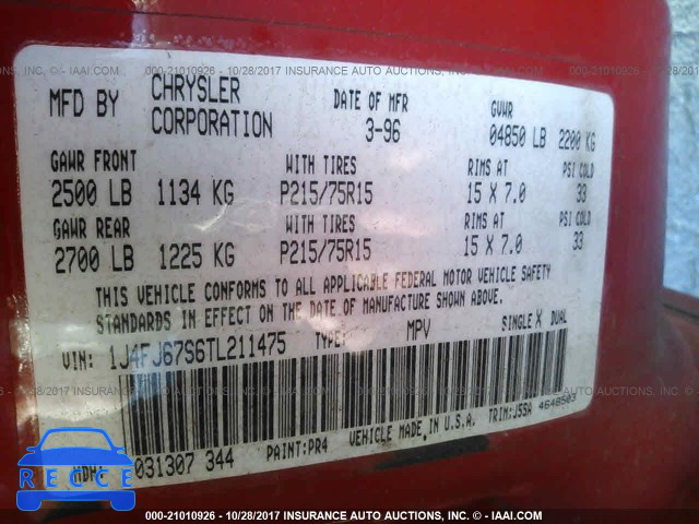 1996 JEEP Cherokee SPORT 1J4FJ67S6TL211475 image 8