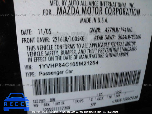 2006 Mazda 6 I 1YVHP84C165M21264 image 8