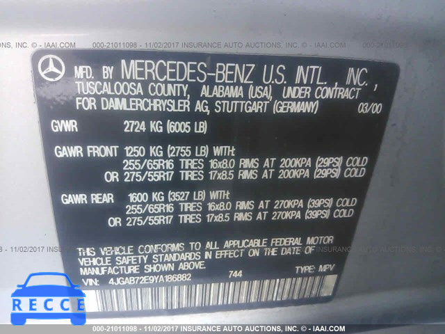 2000 Mercedes-benz ML 430 4JGAB72E9YA186882 image 8