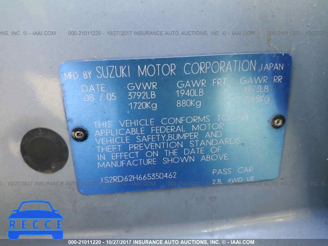 2006 Suzuki Aerio JS2RD62H665350462 image 8