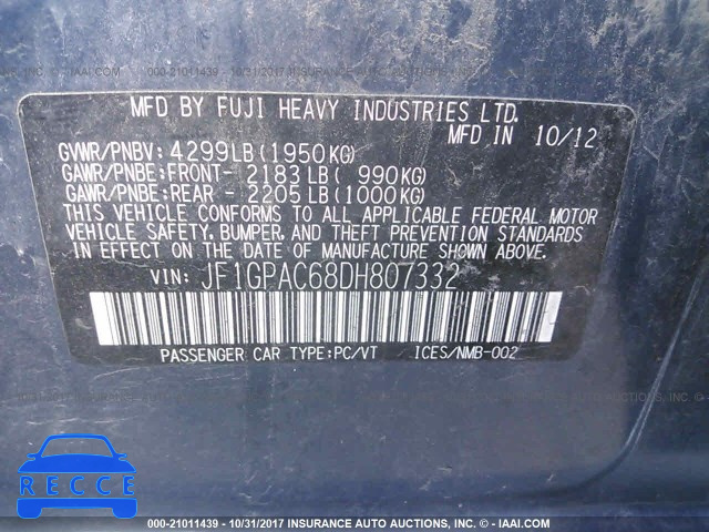 2013 Subaru Impreza PREMIUM JF1GPAC68DH807332 image 8