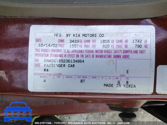 2003 KIA RIO CINCO KNADC165236134864 image 8
