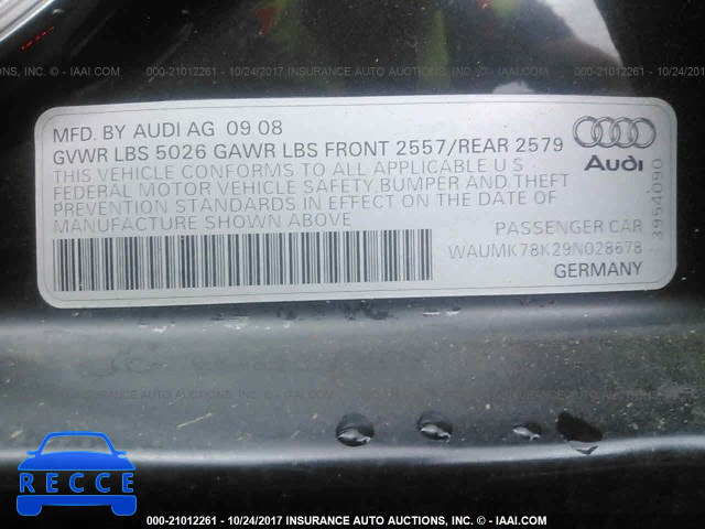 2009 Audi A4 WAUMK78K29N028678 зображення 8