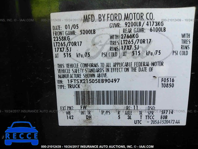 2005 FORD F250 1FTSX21505EB90497 image 8