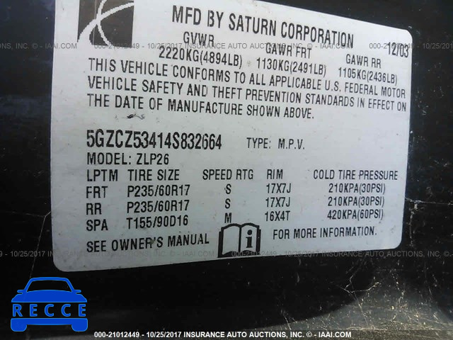 2004 SATURN VUE 5GZCZ53414S832664 image 8