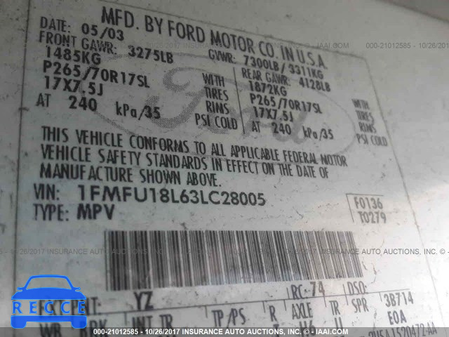 2003 Ford Expedition 1FMFU18L63LC28005 image 8