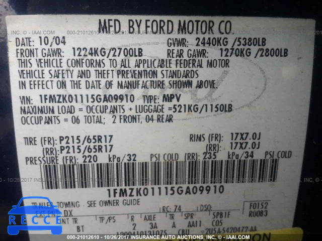 2005 FORD FREESTYLE 1FMZK01115GA09910 image 8