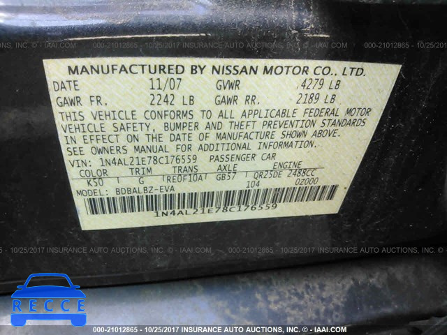 2008 Nissan Altima 1N4AL21E78C176559 image 8