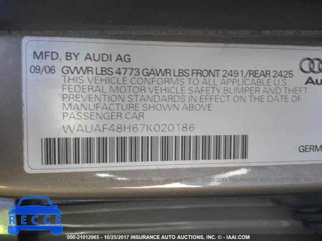 2007 Audi A4 WAUAF48H67K020186 image 8