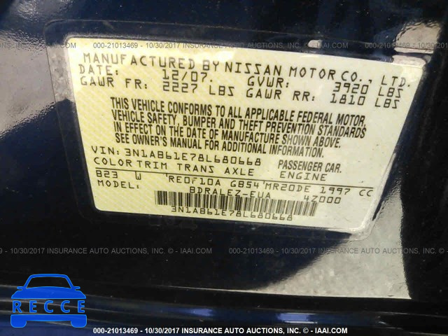 2008 Nissan Sentra 3N1AB61E78L680668 image 8