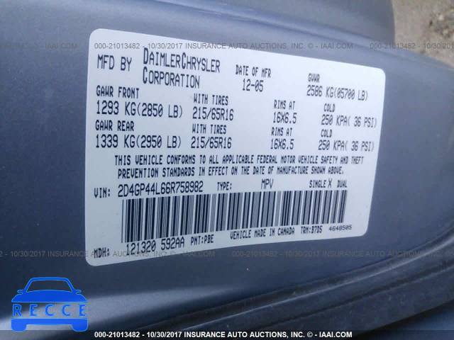 2006 Dodge Grand Caravan 2D4GP44L66R758982 зображення 8