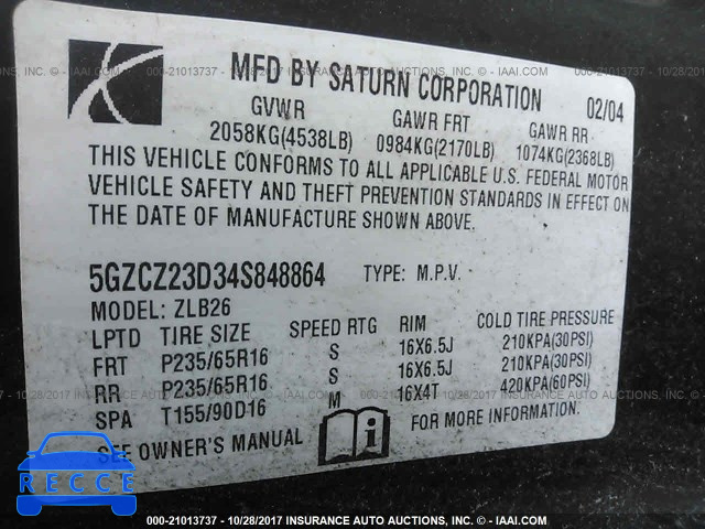 2004 Saturn VUE 5GZCZ23D34S848864 image 8