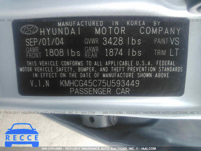 2005 Hyundai Accent GL KMHCG45C75U593449 image 8