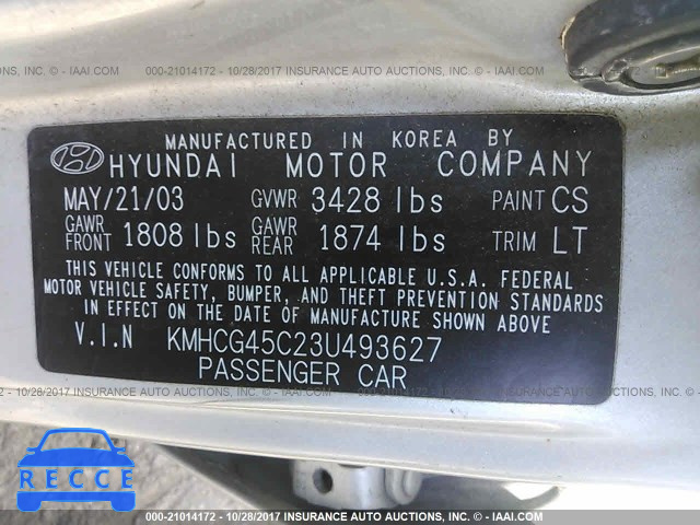 2003 Hyundai Accent GL KMHCG45C23U493627 image 8
