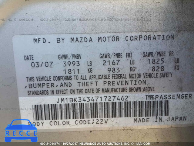 2007 Mazda 3 JM1BK343471727462 image 8