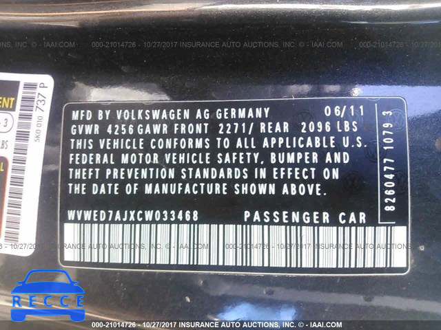 2012 Volkswagen GTI WVWED7AJXCW033468 зображення 8