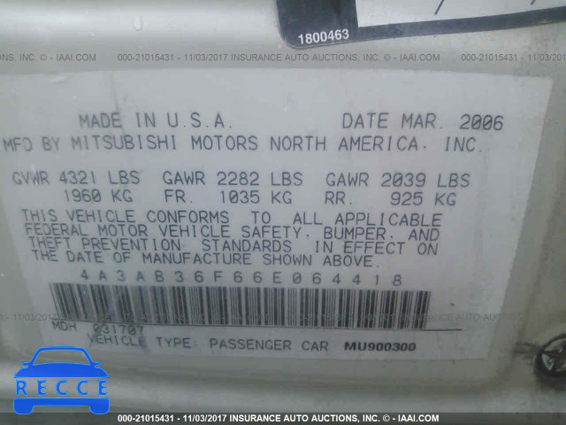 2006 Mitsubishi Galant ES MEDIUM/LS MEDIUM 4A3AB36F66E064418 image 8