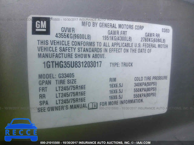 2003 GMC Savana 1GTHG35U831203017 Bild 8