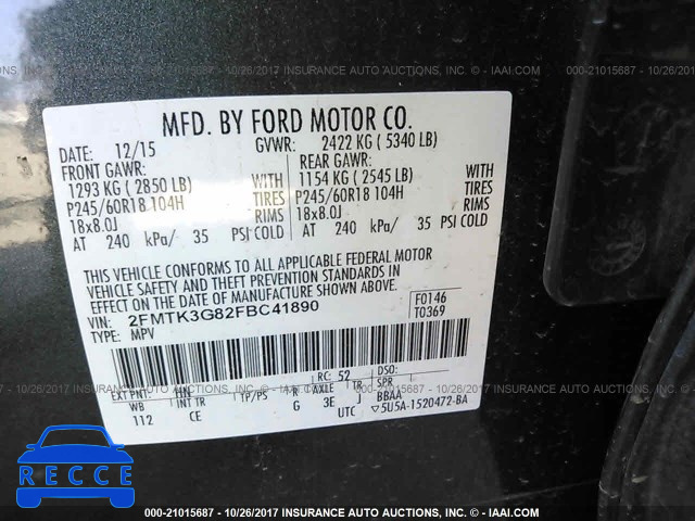 2015 Ford Edge SE 2FMTK3G82FBC41890 зображення 8