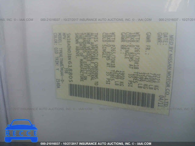 2011 Nissan Armada SV/SL/PLATINUM 5N1BA0ND3BN618805 image 8