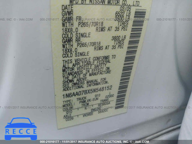 2005 Nissan Titan XE/SE/LE 1N6AA07BX5N548152 image 8